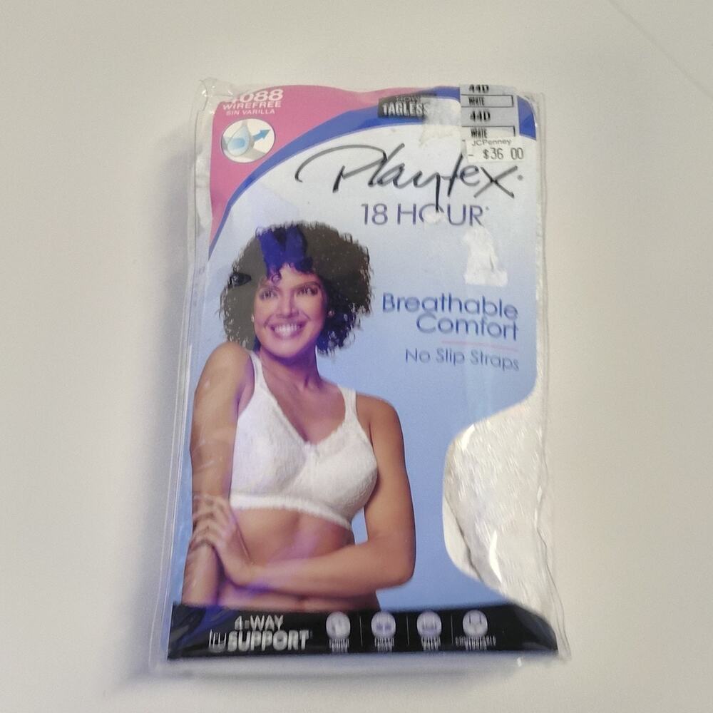 Playtex 18 Hour 4088 Bra 44D White Wirefree Tagless TruSupport
